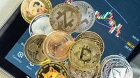 Cryptocurrency on Binance trading app, Bitcoin BTC with altcoin digital coin crypto currency, BNB, Ethereum, Dogecoin, Cardano,