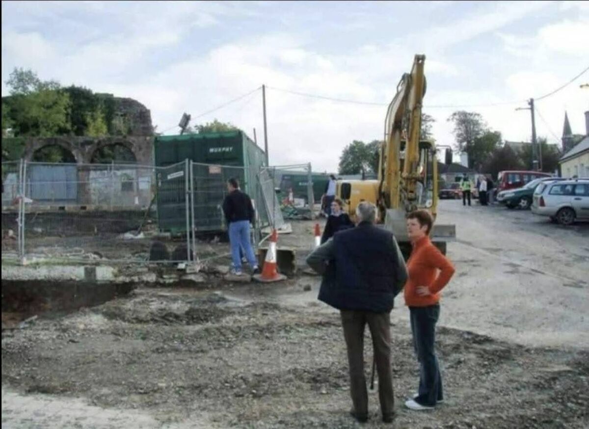 Urban renewal work being carried out on Main Street in Kilfinane, Co Limerick, in 2006, where fragmented remains of some eight people were unearthed. Photo: Grace O'Connor O'Brien