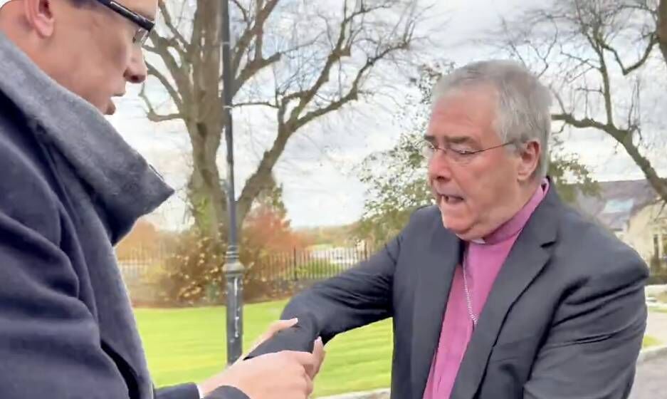 Enoch Burke confronting the Archbishop of Armagh and Primate of All Ireland John McDowell. Video: Social Media