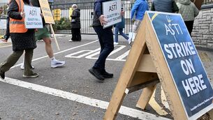 <p> ASTI and Forsa union members picketing at Patrician Academy secondary school at Mallow, Co Cork. Picture: Larry Cummins</p>