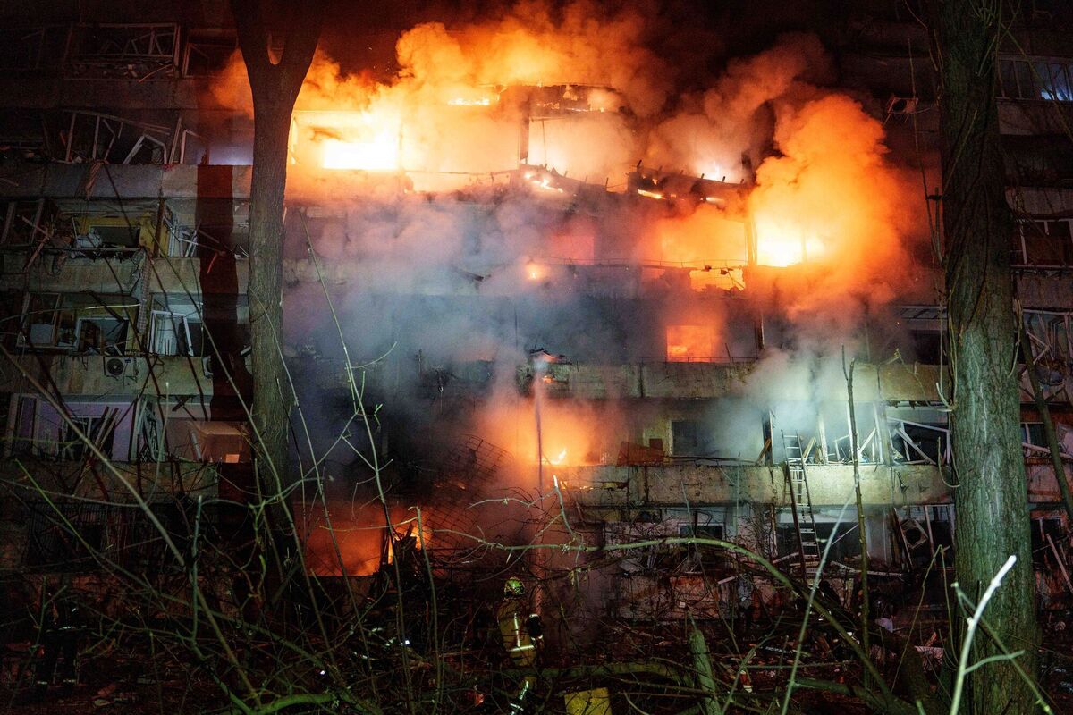 A Russian missile strike destroys a block of flats in Kyiv earlier this month. Photo: AP/Evgeniy Maloletka A Russian missile strike destroys a block of flats in Kyiv earlier this month. Photo: AP/Evgeniy Maloletka