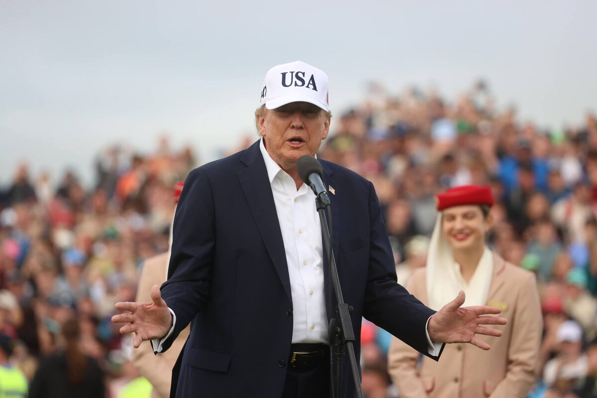 US President Donald Trump speaking after the Irish Open at the Trump International Golf Links &amp; Hotel in Doonbeg, Co Clare, during his trip to the Republic of Ireland. Picture date: Sunday September 13, 2026.