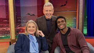 <p>Actors Kate Mulgrew and Clinton Liberty joined Patrick Kielty on Friday night's Late Late Show. Picture: RTE/Instagram.</p> <p>Actors Kate Mulgrew and Clinton Liberty joined Patrick Kielty on Friday night's Late Late Show. Picture: RTE/Instagram.</p>