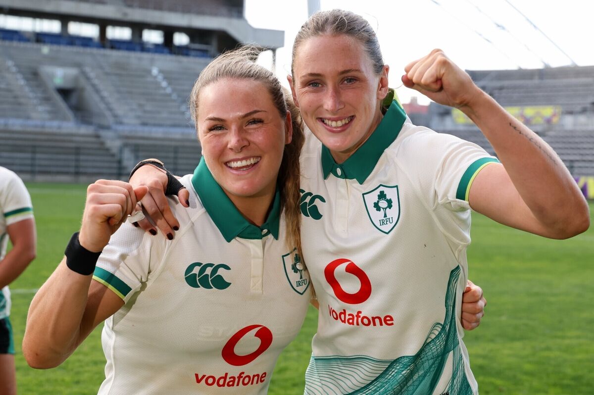 SO GOOD: Béibhinn Parsons, left, and Anna McGann of Ireland celebrate after the WXV Global Series match between South Africa and Ireland at the Athlone Stadium in Cape Town, South Africa. Photo by Shaun Roy/Sportsfile SO GOOD: Béibhinn Parsons, left, and Anna McGann of Ireland celebrate after the WXV Global Series match between South Africa and Ireland at the Athlone Stadium in Cape Town, South Africa. Photo by Shaun Roy/Sportsfile