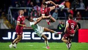 <p>HIGH POINT: Munsters’ Ben O'Connor and Racing 92’s Arthur Roche contest a high ball on a low night for the home side. Pic: INPHO/Dan Clohessy</p> <p>HIGH POINT: Munsters’ Ben O'Connor and Racing 92’s Arthur Roche contest a high ball on a low night for the home side. Pic: INPHO/Dan Clohessy</p>