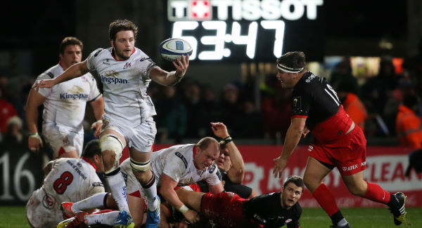 Iain Henderson takes the ball during the European Champions Cup match at Kingspan Stadium. Photo: Niall Carson/PA