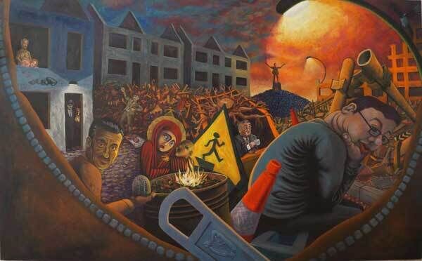 The painting 'An Irish Political Allegory' by Joe McNicholas. The painting 'An Irish Political Allegory' by Joe McNicholas.