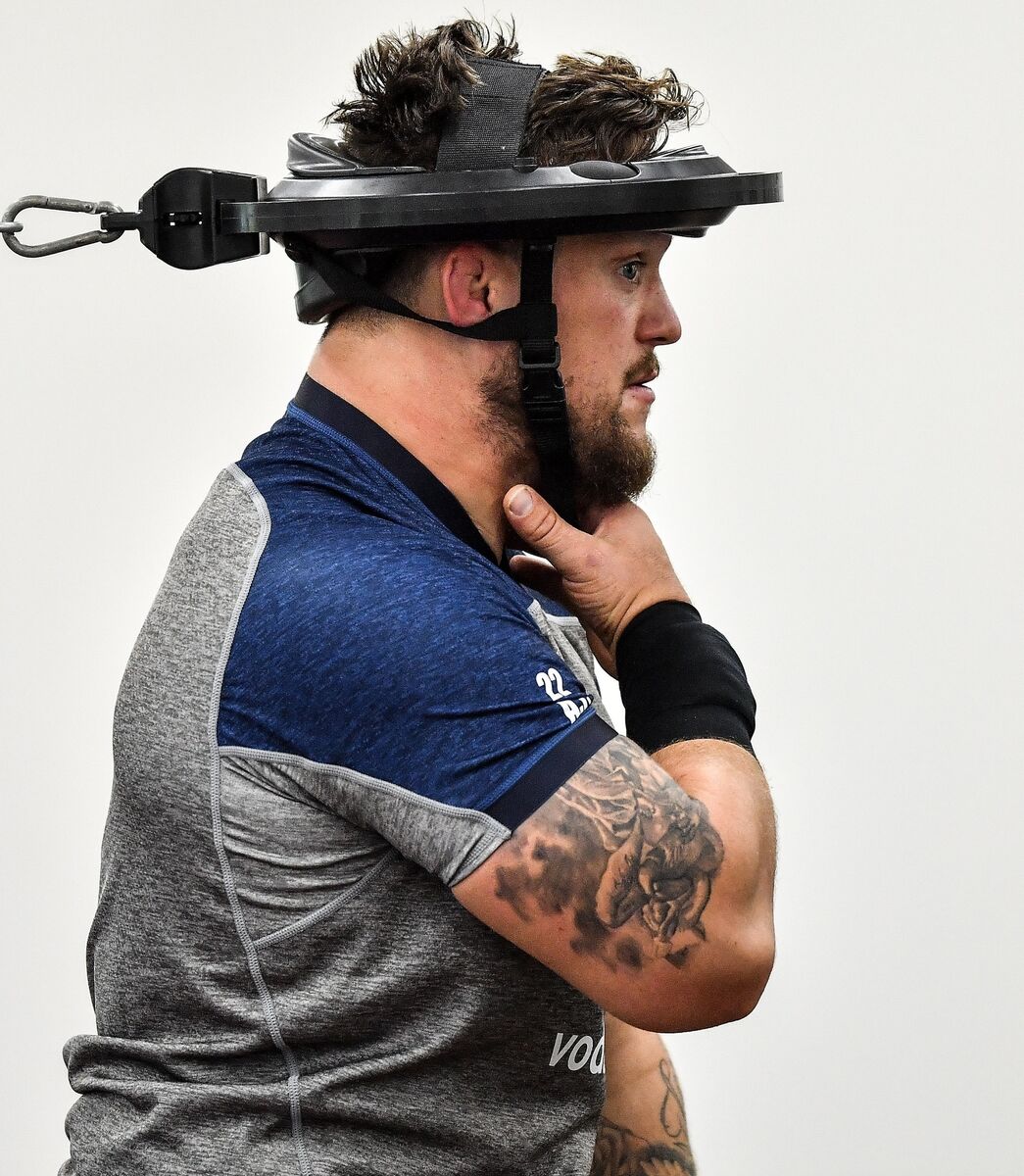 Braced for action: Andrew Porter at the Ireland Rugby gym session today. Pic: Brendan Moran/Sportsfile