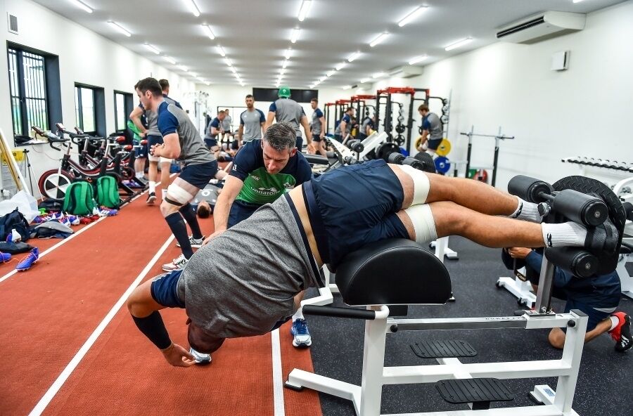 Full stretch: Rhys Ruddock at the Ireland Rugby gym session today. Pic: Brendan Moran/Sportsfile