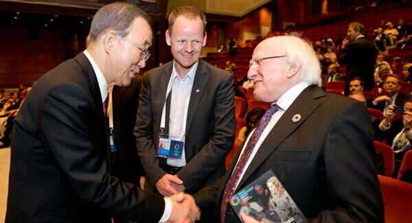 File photo of President Higgins with UN General Secretary Ban Ki-moon, who arranged the summit.