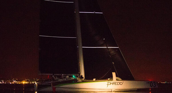 Phaedo 3 crosses the finish line at Kish lighthouse just after 4am this morning. Pic: Rachel Fallon-Langdon Phaedo 3 crosses the finish line at Kish lighthouse just after 4am this morning. Pic: Rachel Fallon-Langdon