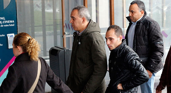 Relatives of the victims of the EgyptAir flight arrive at a hotel where French authorities are informing them at Charles de Gaulle Airport outside of Paris. Pic: AP