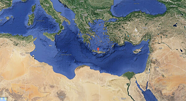 The Greece Civil Aviation Authority said the plane disappeared from the radar inside Egypt's FIR, 7 miles south-east of the island of Crete (marked on the map). Pic: Google Maps