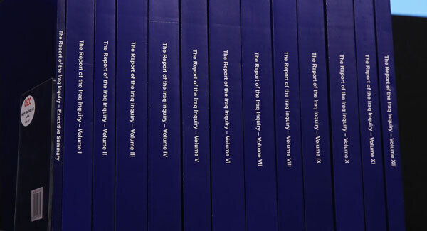 Volumes of the Iraq Inquiry Report due to be presented by John Chilcot at the Queen Elizabeth II Centre in Westminster, London. Picture: PA. Volumes of the Iraq Inquiry Report due to be presented by John Chilcot at the Queen Elizabeth II Centre in Westminster, London. Picture: PA.