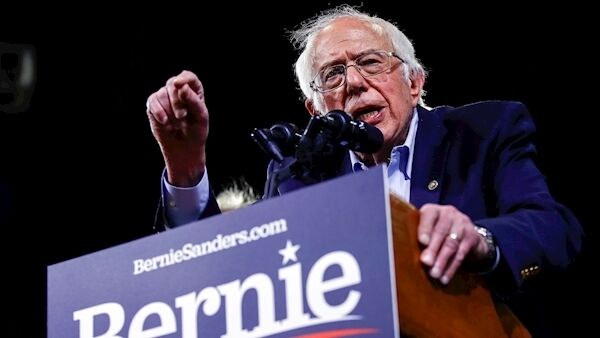 Democratic presidential candidate Sen. Bernie Sanders, I-Vt., speaks during a primary night election rally in Essex Junction, Vt., Tuesday, March 3, 2020. (AP Photo/Matt Rourke)