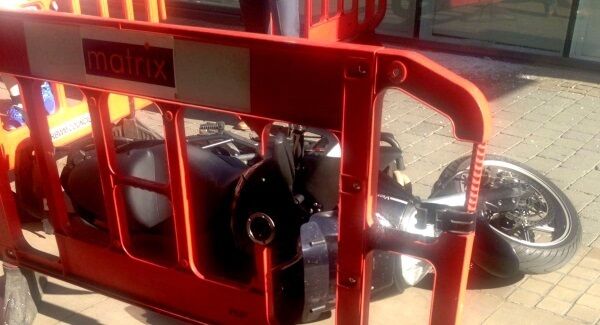 A motorbike left at the scene of an attempted armed robbery in Windsor, England. Pic: Hannah Carrington/PA. A motorbike left at the scene of an attempted armed robbery in Windsor, England. Pic: Hannah Carrington/PA.