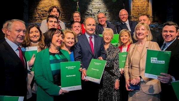 Fianna Fail Leader Micheal Martin & candidates during the launch of Fianna Fail's general election manifesto at Smock Alley Theatre,Dublin. Photo:Gareth Chaney/Collins