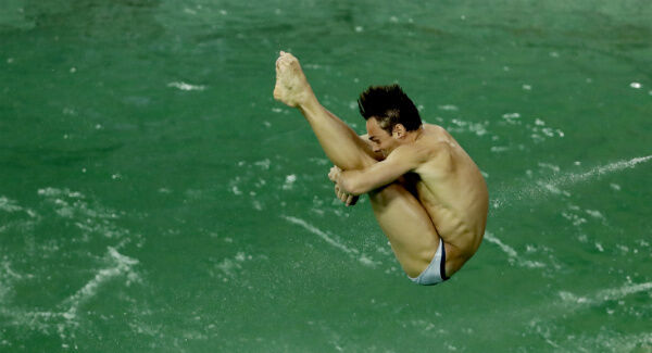 British diver Tom Daley takes part in a training session after the water in the diving pool turned green in the Maria Lenk Aquatic Center. AP Photo/Matt Dunham British diver Tom Daley takes part in a training session after the water in the diving pool turned green in the Maria Lenk Aquatic Center. AP Photo/Matt Dunham