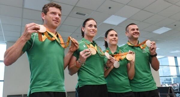 Team Ireland medallists, Eoghan Clifford, Eve McCrystal, Katie-George Dunlevy, and Colin Lynch at the homecoming from the Rio 2016 Paralympic Games at Dublin Airport in Dublin. Photo by Matt Browne/Sportsfile Team Ireland medallists, Eoghan Clifford, Eve McCrystal, Katie-George Dunlevy, and Colin Lynch at the homecoming from the Rio 2016 Paralympic Games at Dublin Airport in Dublin. Photo by Matt Browne/Sportsfile