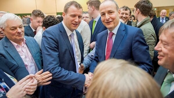Newly elected TD Pádraig O'Sullivan and Fianna Fáil Micheal Martin TD pictured at the Cork North Central Byelection count centre. Picture: Daragh Mc Sweeney/Provision
