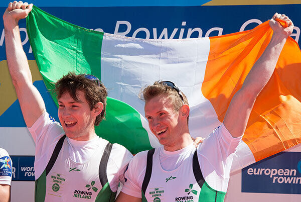 Gary, left, and Paul O'Donovan of Ireland celebrate after winning the final of the men's lightweight double scull competition at the European Rowing Championships on lake Beetzsee in Brandenburg/Havel, Germany. Gary, left, and Paul O'Donovan of Ireland celebrate after winning the final of the men's lightweight double scull competition at the European Rowing Championships on lake Beetzsee in Brandenburg/Havel, Germany.