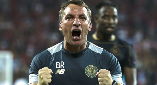 Brendan Rodgers celebrating Celtic's win over Hapoel Be'er Sheva last month.