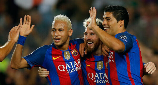 Lionel Messi celebrating one of his goals against Celtic on Tuesday night.