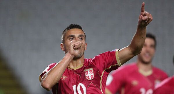 Serbia's Dusan Tadic celebrates scoring his side's second goal from the penalty spot. Photo: Nick Potts/PA Serbia's Dusan Tadic celebrates scoring his side's second goal from the penalty spot. Photo: Nick Potts/PA