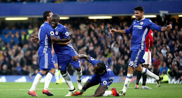 Chelsea's N'Golo Kante celebrates scoring his side's fourth goal at Stamford Bridge. Photo: Nick Potts/PA