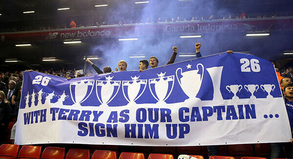 Chelsea fans hold up a banner in the stands in support of John Terry. Photo: Martin Rickett/PA Chelsea fans hold up a banner in the stands in support of John Terry. Photo: Martin Rickett/PA