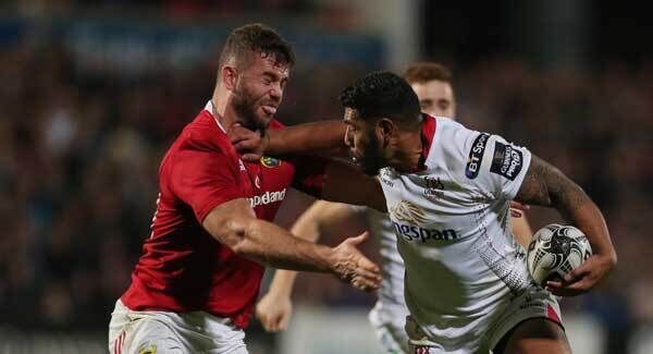 Ulster's Charles Piutau is tackled by Jaco Taute of Munster. Pic: INPHO/Presseye