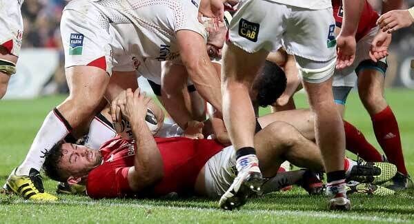 Munster's Jaco Taute scores a try. Pic: INPHO/Dan Sheridan