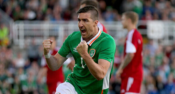 Stephen Ward celebrates scoring Ireland's first goal. Photo: INPHO/Donall Farmer