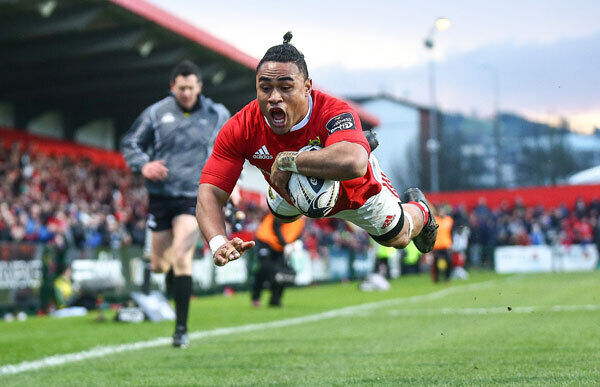 Francis Saili scores his first try for Munster. Photo: INPHO/James Crombie