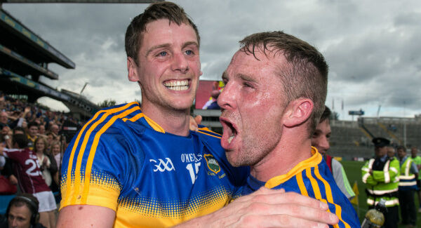 Conor Sweeney and Peter Acheson of Tipperary celebrate after the match at Croke Park. Photo by Ray McManus/Sportsfile