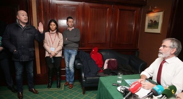 Austin Stack and Gerry Adams in December 2016.