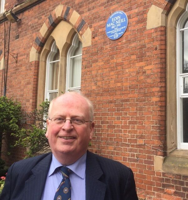Michael McDowell unveiling a plaque commemorating his grandfather Eoin Mac Neill. Photo: David Young/PA Wire