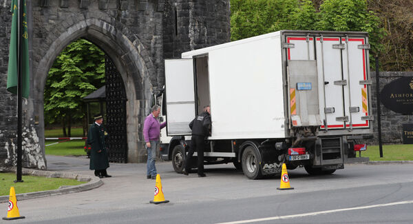 Security check a van outside Ashford Castle in Co Mayo, where Golf star Rory McIlroy is to marry Erica Stoll.