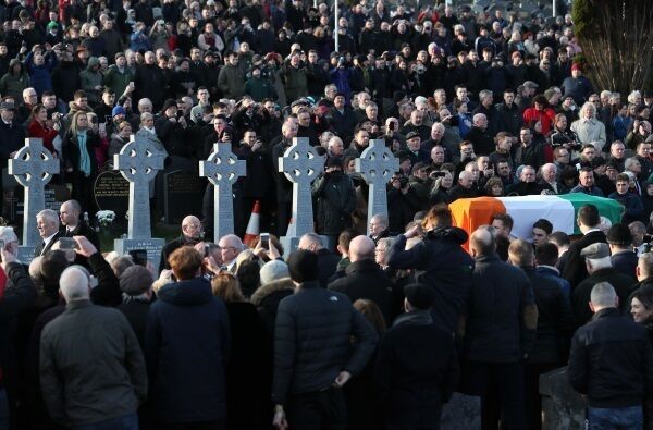 The coffin of Northern Ireland's former deputy first minister and ex-IRA commander Martin McGuinness is carried into Derry City Cemetery. Photo credit: Brian Lawless/PA Wire The coffin of Northern Ireland's former deputy first minister and ex-IRA commander Martin McGuinness is carried into Derry City Cemetery. Photo credit: Brian Lawless/PA Wire
