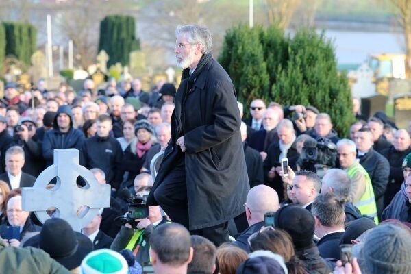 Gerry Adams steps up to speak at Derry City Cemetery.Photo credit: Niall Carson/PA Wire Gerry Adams steps up to speak at Derry City Cemetery.Photo credit: Niall Carson/PA Wire