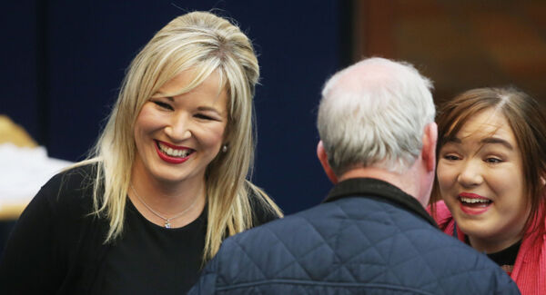 Michelle O'Neill, leader of Sinn Fein in Northern Ireland, (left) arrives at the Seven Towers Leisure Centre, Ballymena. Michelle O'Neill, leader of Sinn Fein in Northern Ireland, (left) arrives at the Seven Towers Leisure Centre, Ballymena.