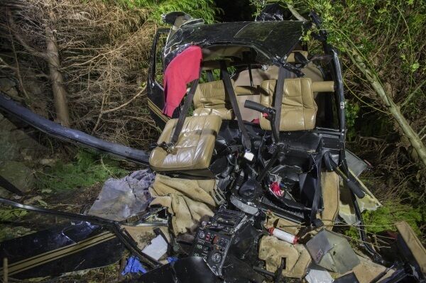 A photo of what remains of the helicopter that crashed in the Cooley Mountains earlier today. Pic: Ciara Wilkinson