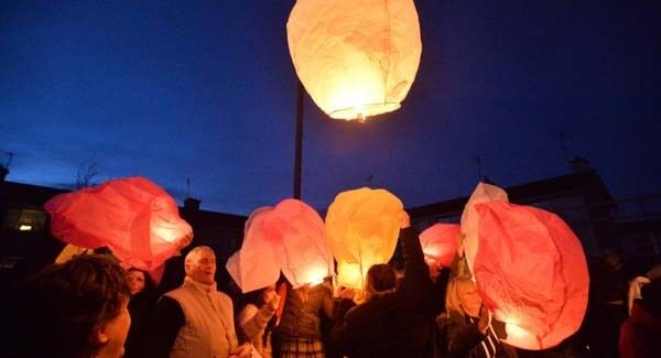 The Sundown Lanterns Up vigil at the Tuam Mother and Baby Home, where members of the public gathered to release Chinese Lanterns in memory of those children and babies whose remains have been discovered at the site. Pic: Ray Ryan