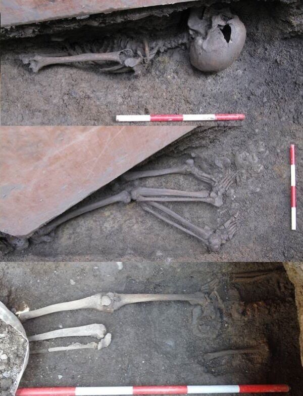 A montage of images of the skeleton that was found during Luas works near Trinity College in 2014