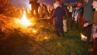 Watch: President Higgins 1st leader in almost 1,000 years to light fire on the hill of Uisneach