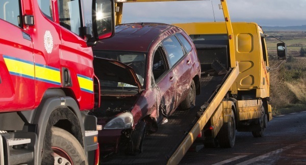 Close call for mother and baby: Car lost control and ploughed into truck