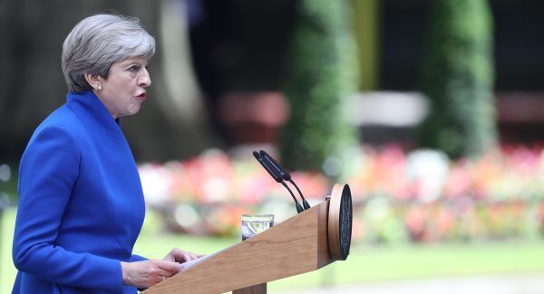 Prime Minister Theresa May makes a statement in Downing Street. Photo: Andrew Matthews/PA Wire