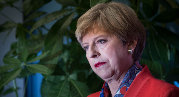 Theresa May looks on after she held her seat. Picture: PA
