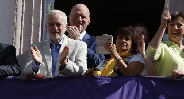 Labour leader Jeremy Corbyn (left) and his wife Laura Alvarez (centre) watch the parade from the balcony of the Royal County Hotel during the Durham Miners' Gala in Durham. Labour leader Jeremy Corbyn (left) and his wife Laura Alvarez (centre) watch the parade from the balcony of the Royal County Hotel during the Durham Miners' Gala in Durham.