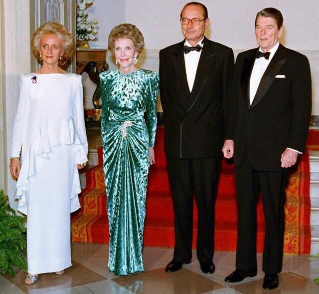 Ronald and Nancy Reagan with Jacques Chirac and his wife Bernadette at the White House in Washington in 1987 (Ron Edmonds/AP)